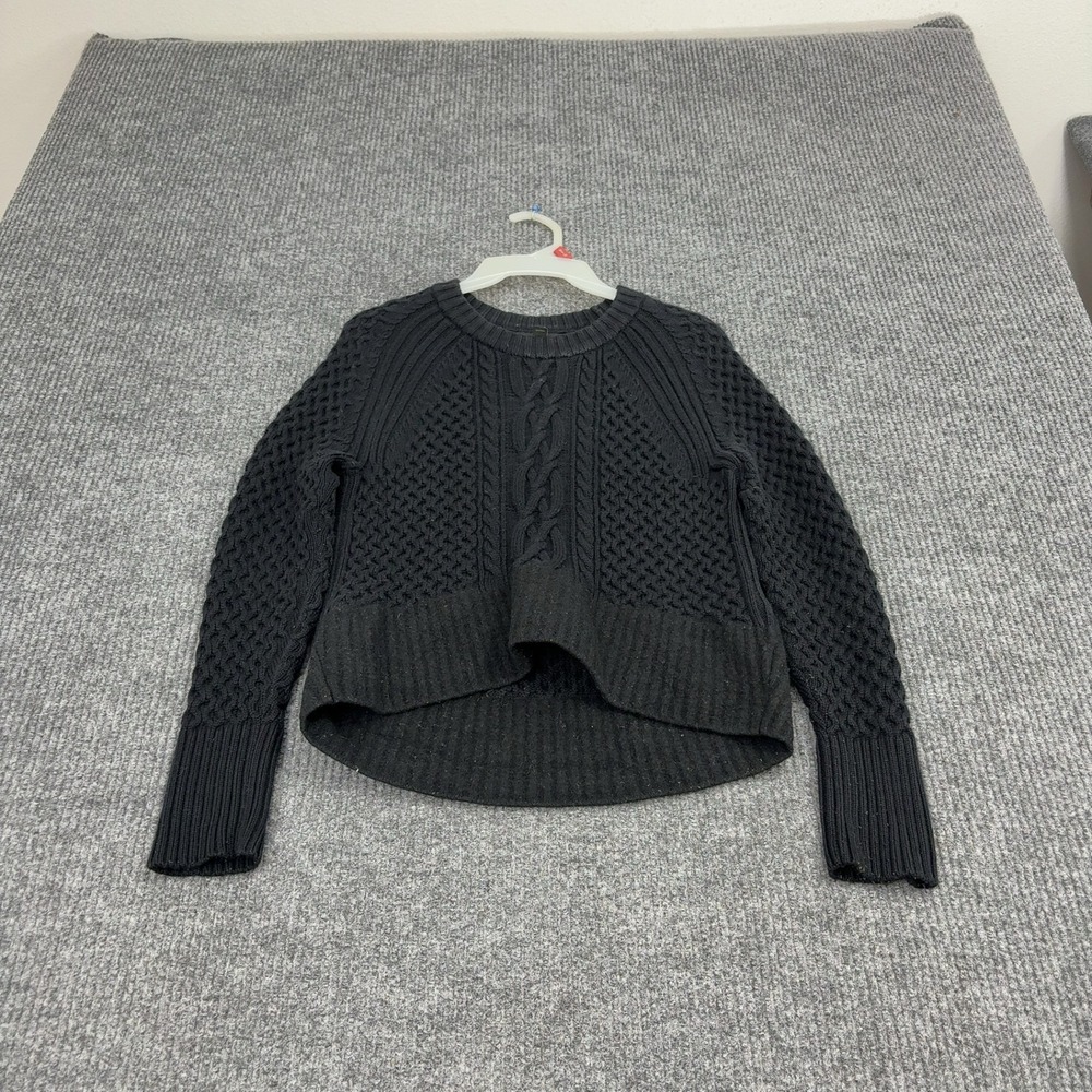 J Crew Sweater Womens S Black Wool Cable Knit Chunky‎ Hi-Low Hem Gorpcore Style